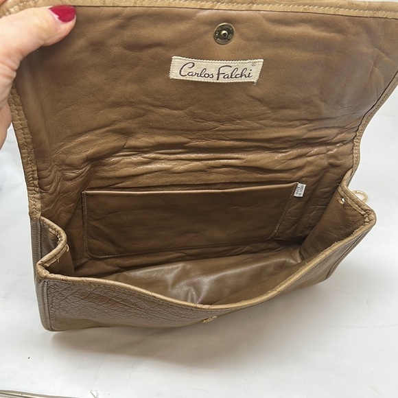 Carlos Falchi Exotic Crocodile Alligator and Leather Snap Envelope Clutch Bag